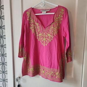 Gretchen Scott Designs Pink Embroidered Bohemian Tunic Top